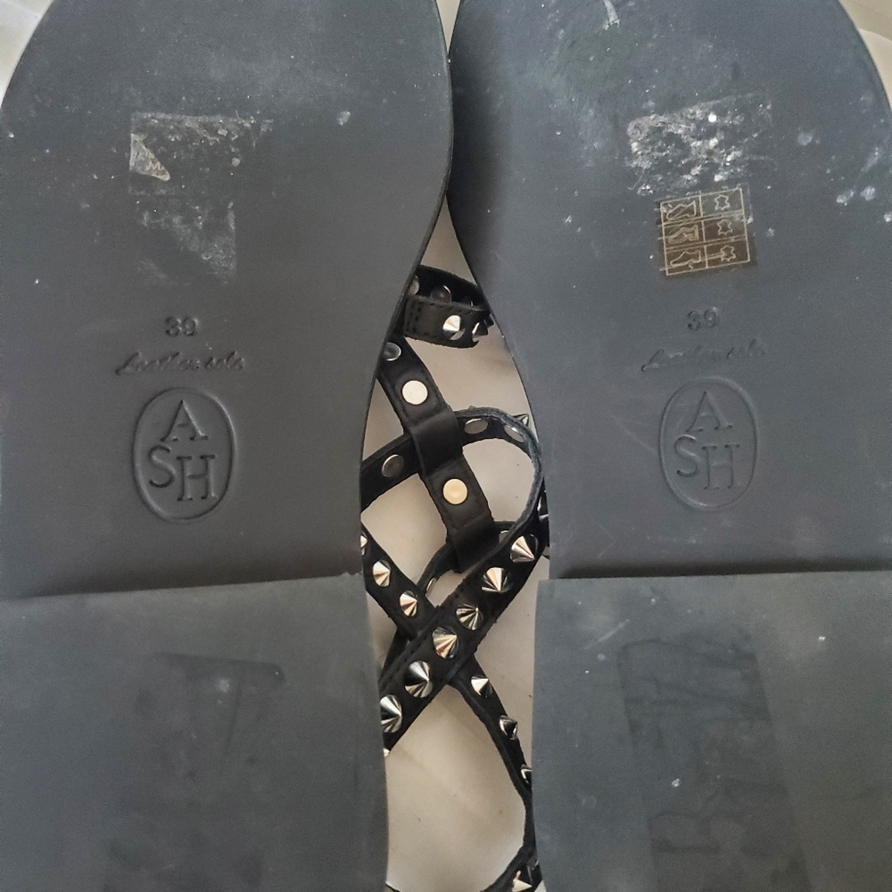 ASH Silver Stud Black Leather Sandals - Picture 15 of 16
